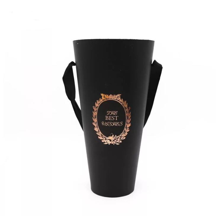 Small Cute Circular Cone Shaped Paper Rose Box ,Flower Bouquet Packaging Box with Handle